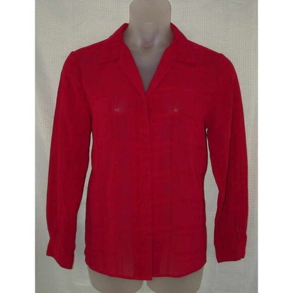 Dark Fuchsia Pink Sz Large Church Office Blouse Sheer Button Up Shirt